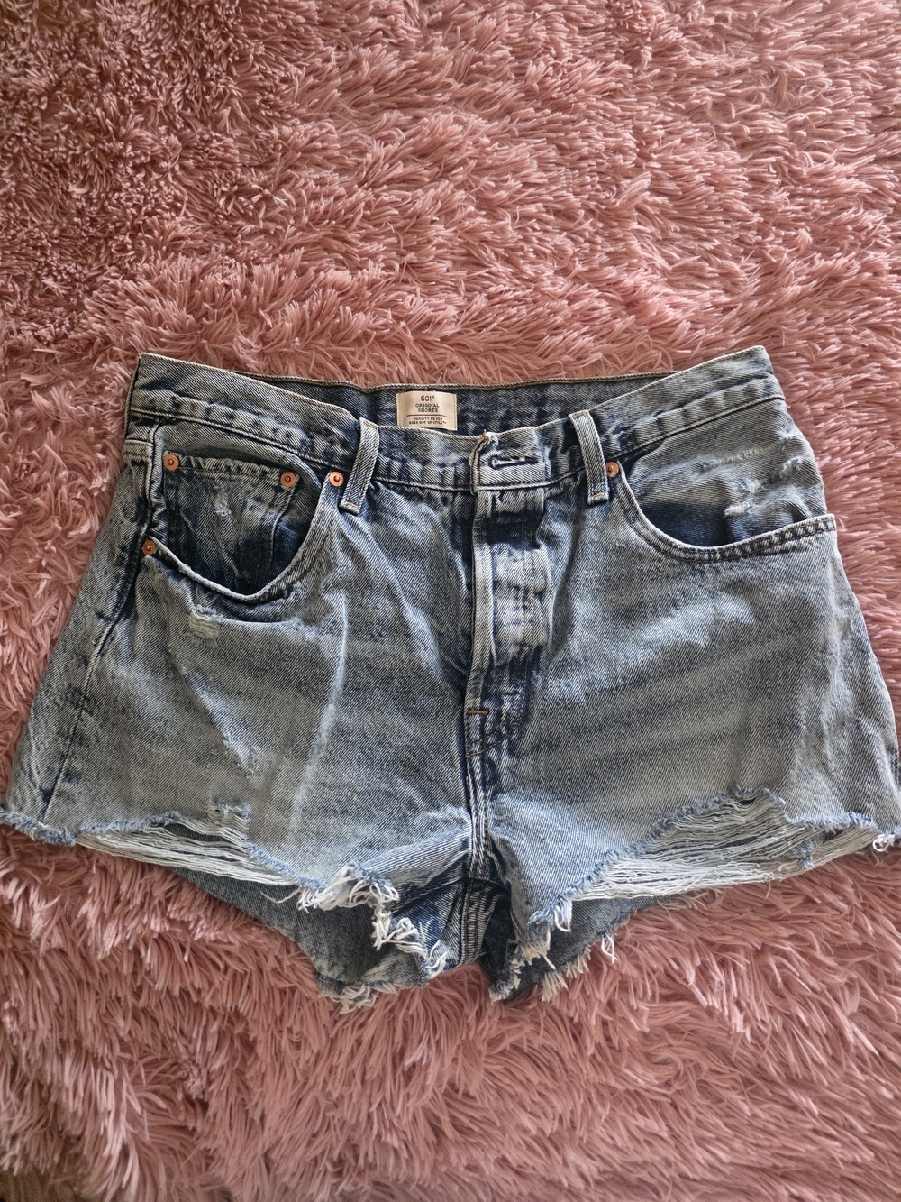 Levi's Light Blue Distressed High-Rise Denim Shorts